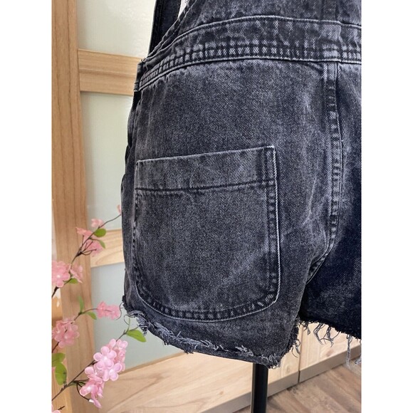 Denim Co Shortalls Short Overalls Size 6 Distressed Black Jean Raw Edge Cutoffs - Picture 8 of 11